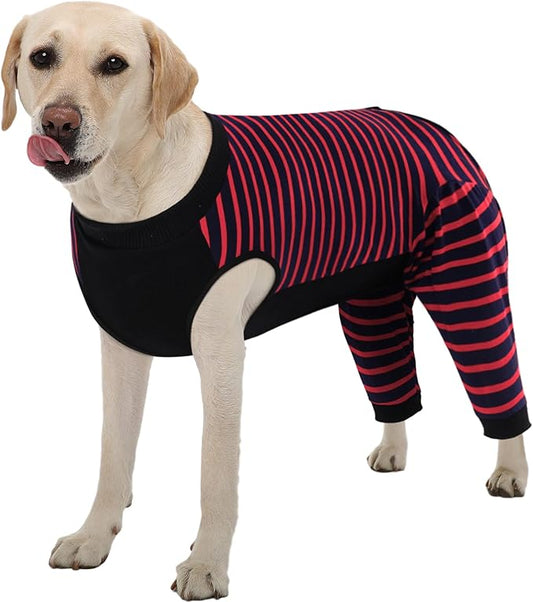 Kuoser Dog Recovery Suit, Anti Licking Dogs Rear Leg Sleeve, Abdominal Dog Surgical Suit with Pants Cover Protect Wounds, Dogs Elbow Protector Soft Pet Surgery Onesie Cone Alternative, Red XL
