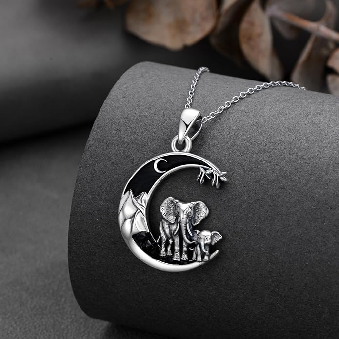 Gothic Jewelry Bat/Cat/Wolf/Dragon/Owl/Fox/Spider/Sun Pendant Sterling Silver Crescent Moon Necklace for Women Girls Black Jewelry Gifts