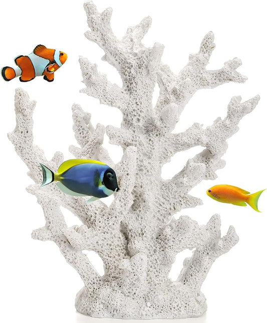 TOPZEA Artificial Coral Ornament, Resin Faux White Coral Reef Aquarium Decor Decorative Sea Stony Corals Realistic Underwater Aquatic Plant for Fish Tank Decoration, Bathroom, Living Room