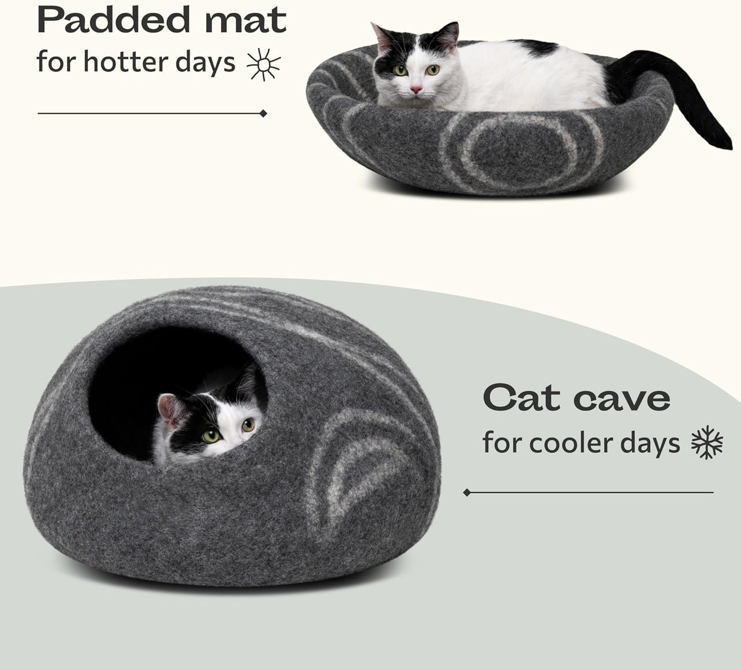 MEOWFIA Cat Cave – Premium Felt Cat Bed for Indoor Cats, Handmade 100% Merino Wool (Medium, Dark Grey)