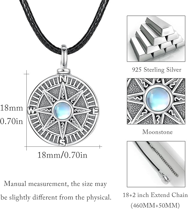 MEDWISE Wing/Wolf/Compass Urn Necklace for Ashes 925 Sterling Silver Necklace Guardian Angel Ashes Keepsake Memorial Urn Pendant Pet Cremation Jewelry for Ashes Memorial Jewelry for Dog Cat Pet Men