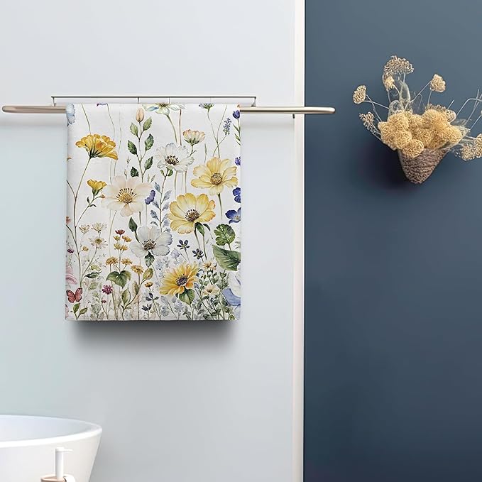 kampdream Faxdong Floral Hand Towel Set of 2, Watercolor Wildflower Botanical Plant Leaves Design Soft Absorbent Towels for Home Hotel Gym Spa Bathroom, Multi5 16×27 inch