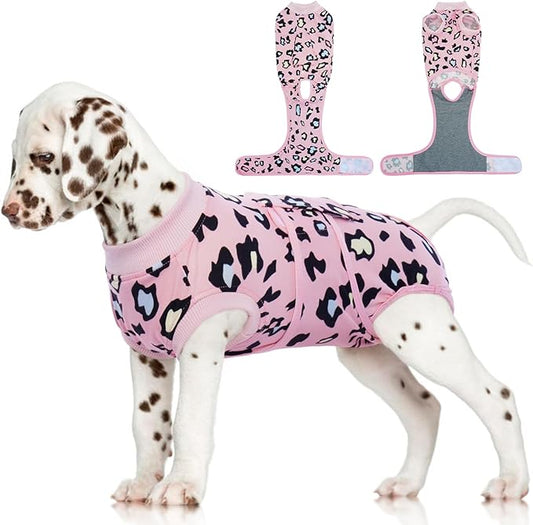 FUAMEY Recovery Suit for Dogs After Surgery,Soft Breathable Dog Bodysuit E-Collar & Cone Alternative Surgical Suit,Male Female Dog Neuter Spay Suits Anti Licking Wounds Onesie Pink Leopard S
