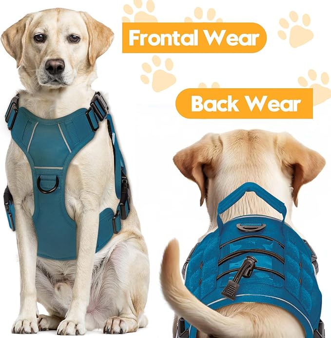 Heavy-Duty Tactical Dog Harness for Large Dogs, No Pull Adjustable Reflective Pet Vest with Molle System, K9 Military-Grade Control for Service Training, Outdoor & 10+ Breeds, Blue, Small