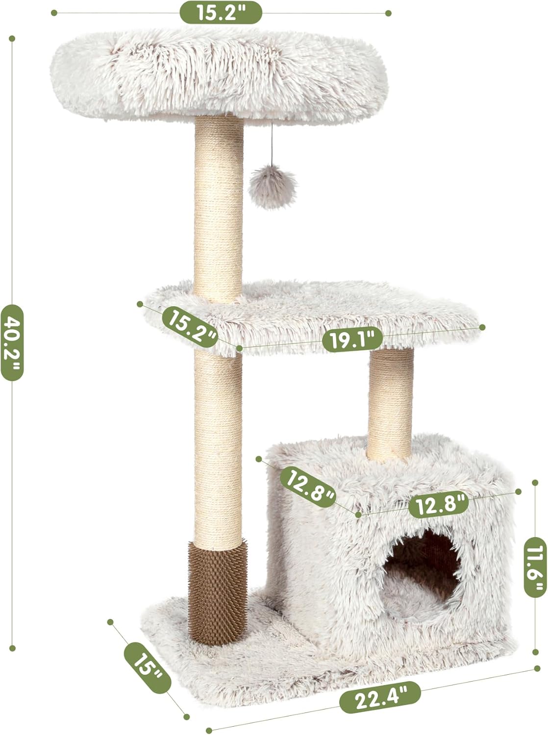 KAMABOKO 41" Tall Modern Cat Tree - Wooden Cat Tower with Cat Condo, Hammock & Top Perch, Cute Wood Cat Tree Natural Sisal Posts for Climb Scratch Play Rest