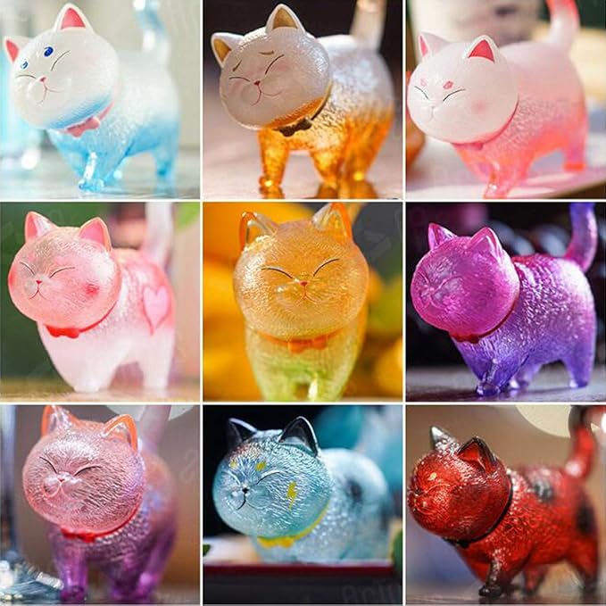 9 Pcs Colorful Cute Miniature Cat Figure Animal Cat Characters Toys Mini Figure Collection Playset, Cake Topper, Plant, Automobile Decoration