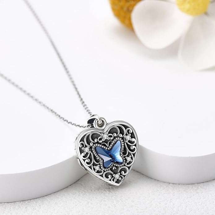 YFN Locket Necklace 925 Sterling Silver Heart Locket Necklace that Holds Pictures for Women Jewelry Gifts