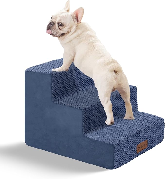 GGIB Dog Stairs for Small Dogs Cats Non-Slip Dog Steps for High Bed Pet Stairs for Sofa Couch Pet Ramp Pet Steps with Removable Washable Cover, 13" H, 3-Step