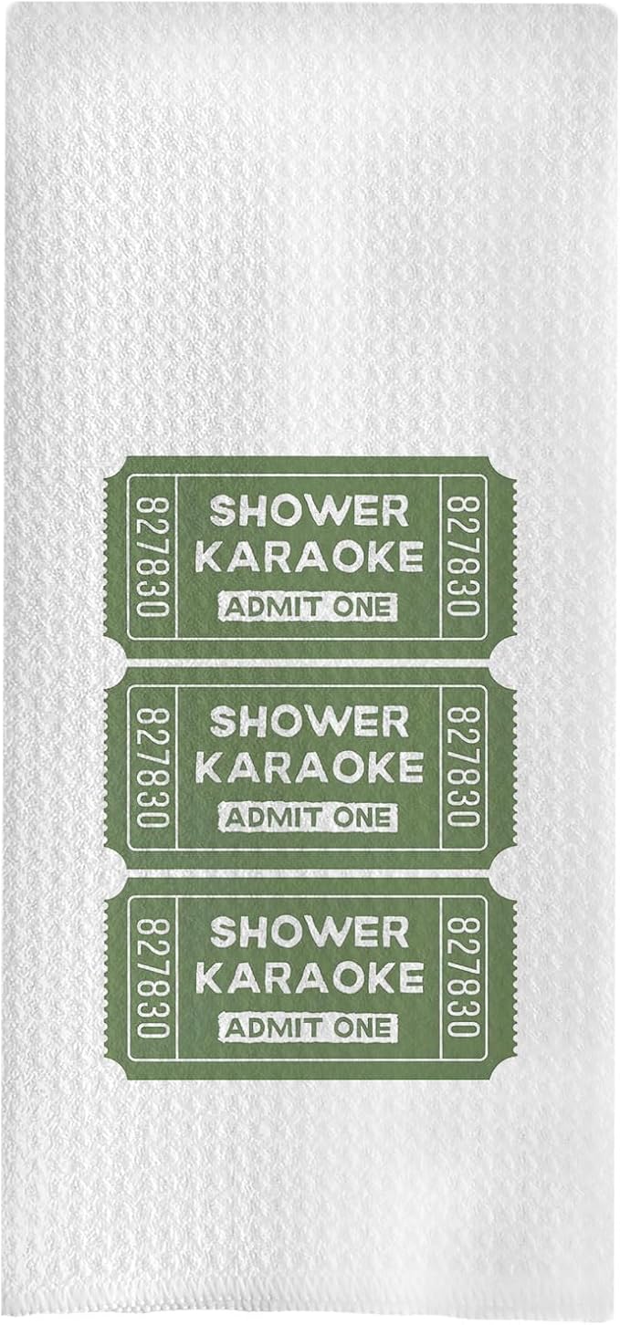 Funky Retro Sage Green Hand Towels, Funny Shower Karaoke Ticket Decorative Hand Towels for Bathroom Decor, Sage Green Bathroom Decor, 16x24 Inch