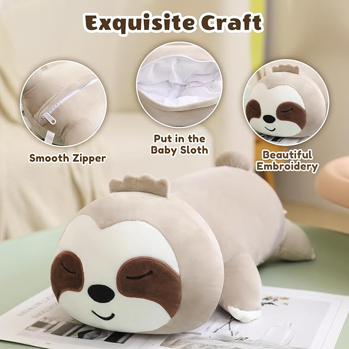 SQEQE Sloth Stuffed Animals with Babies Inside 5-Piece Set of Sloth Mommy and Babies Plush Cuddly Stuffed Animals Toys for Kids, Gifts Ideal for Christmas, Valentine's, Birthday