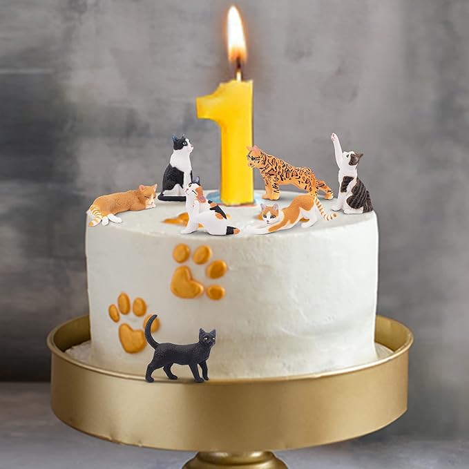 Toymany 8PCS Realistic Cat Figurines, Educational Cat Figures Toy Set, Kitten Easter Eggs Cat Cake Topper Easter Eggs Birthday Gift for Kids Boys Girls Children