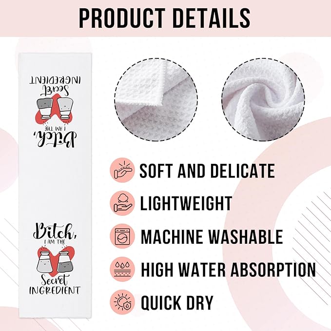 Funny Kitchen Towels with Sayings Bixxh I am The Secret Ingredient Soft Dishcloths Adult Humor Dish Towels for Kitchen Decor Hilarious Kitchen Gifts for Housewife Hostess Sister Chef Friend