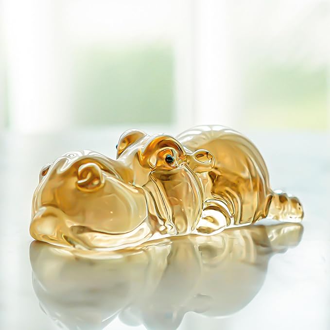 HDCRYSTALGIFTS 3'' Crystal Hippo Figurines Collectibles Gift for Women Art Glass Hippopotamus Animal Statue Wildlife Paperweight Ornaments Home Table Decoration,Champagne