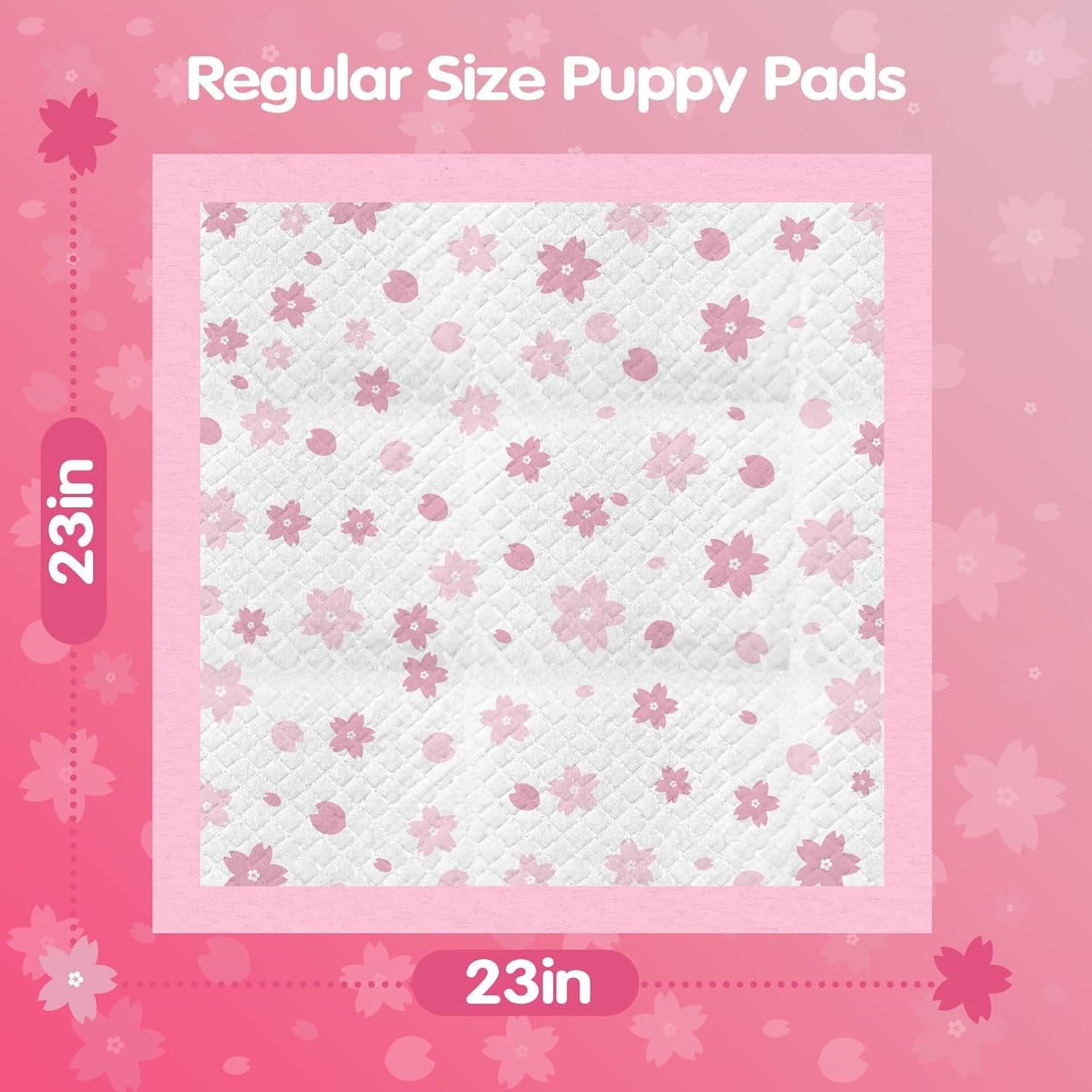 Pink Puppy Pads, Absorbent 23"x 23" 50 Count Cute Dog Pee Pad with Adhesive Tabs for Potty Training, Leak-Proof Quiky-Dry Pads for Puppies, Dogs, Cats, Rabbits(Pink, 23x23in 50Ct)