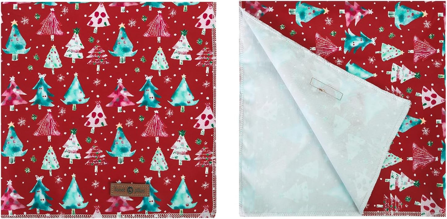 lionet paws Christmas Dog Bandana,Christmas Tree Fabric Dogs Kerchief for Medium Large Dogs,Dog Cotton Red Triangle Bibs Scarf for Girl Boy