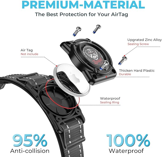 2025 Upgrade Airtag Dog Collar, Reflective Dog Collar with Airtag Holder, IP68 Waterproof| Metal Buckle| Ultra-Durable| Comfortable Padded, GPS Dog Collars for Medium Large Dogs (Black,XL)