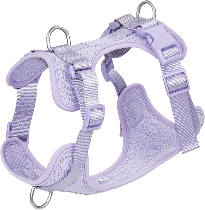 Wisedog Mesh Breathable Dog Harness: No Pull Harness with 3 Fast-Release Buckles Adjustable for Walking & Training for Small Medium Large Dogs (Lilac, M: Neck=17"-22"/Chest=15"-28")