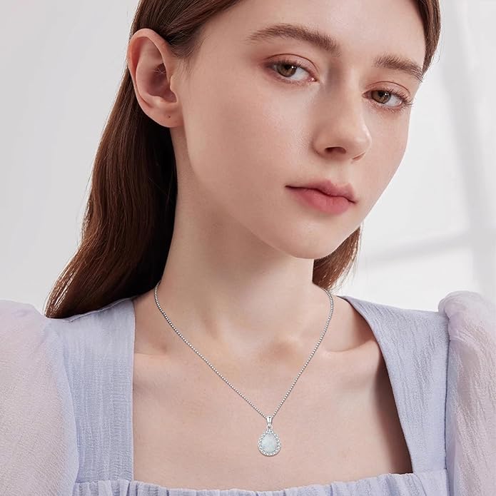 Urn necklace for Ashes 925 Sterling Silver Opal/Turquoise/Moonstone/Moss agate Pendant Cremation Memory Jewelry Keepsake Gifts for Women