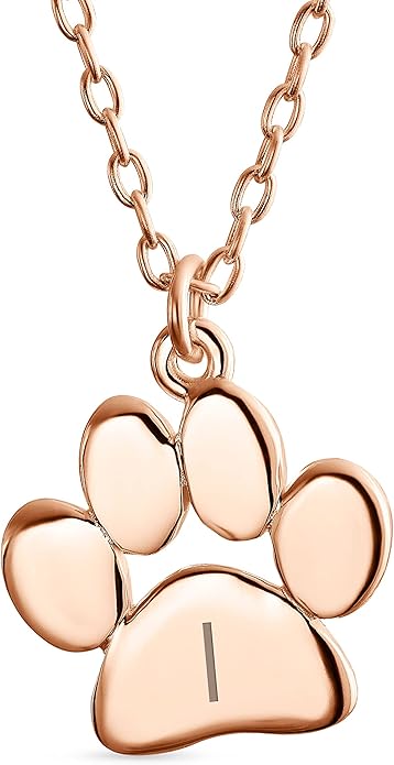 Personalized Initial Alphabet A-Z Dainty Dog Cat Pet Kitten Puppy Paw Print Pendant Necklace Animal Jewelry For Women Teen Polished Rose Yellow Gold Plated .925 Sterling Silver Customizable