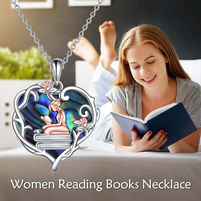 YFN 925 Sterling Silver Book Lover Necklace Reading Pendant for Women Graduation Gift Jewelry for Student Friends Classmate