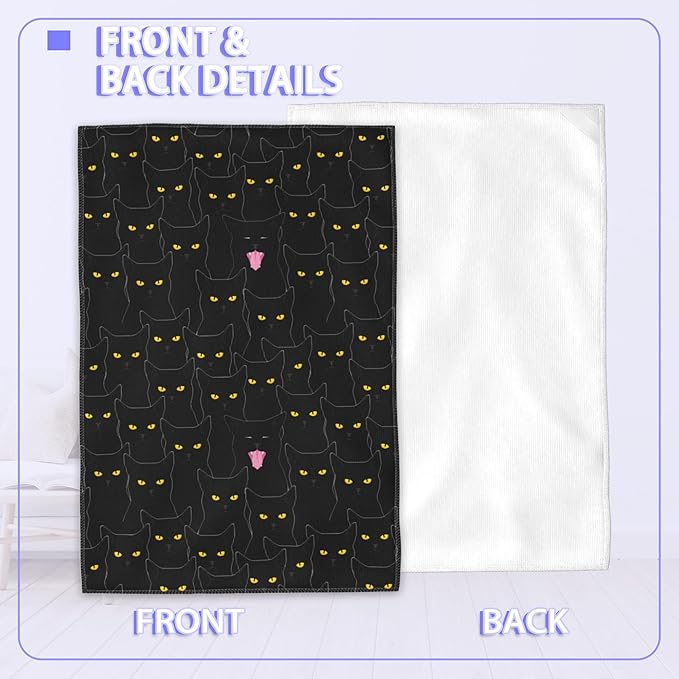 Funny Cat Hand Towels Set of 2,Black Cats Bath Hand Towels for Bathroom Decorative Soft Absorbent Dish Towels for Kitchen Bathroom Gym Hotel Spa Sport 16x24 Inches