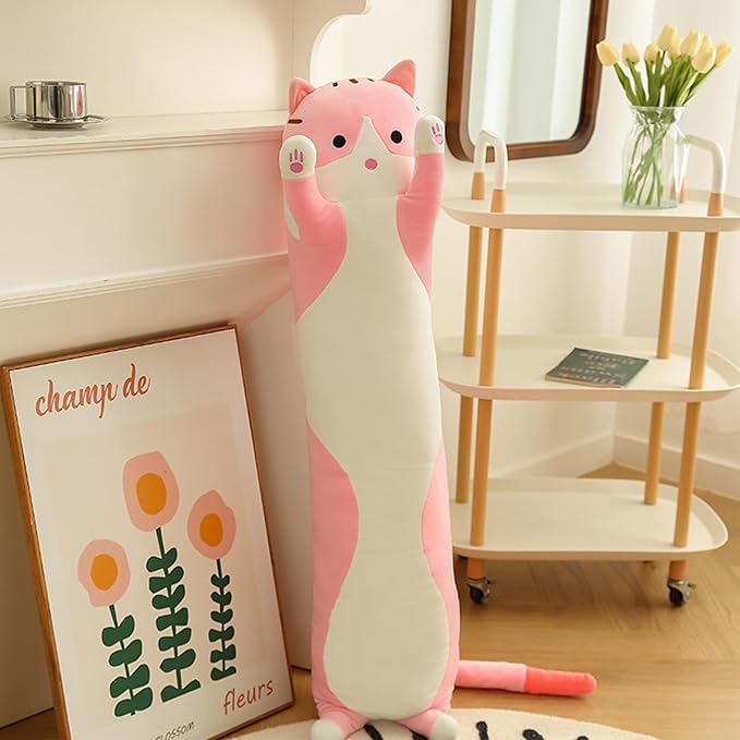 Long Cat Plush Pillow - Super Soft Kitty Body Pillow, Cute Animal Hugging Pillow for Kids & Adults, for Cat Lovers(70cm/27.55inch,Pink