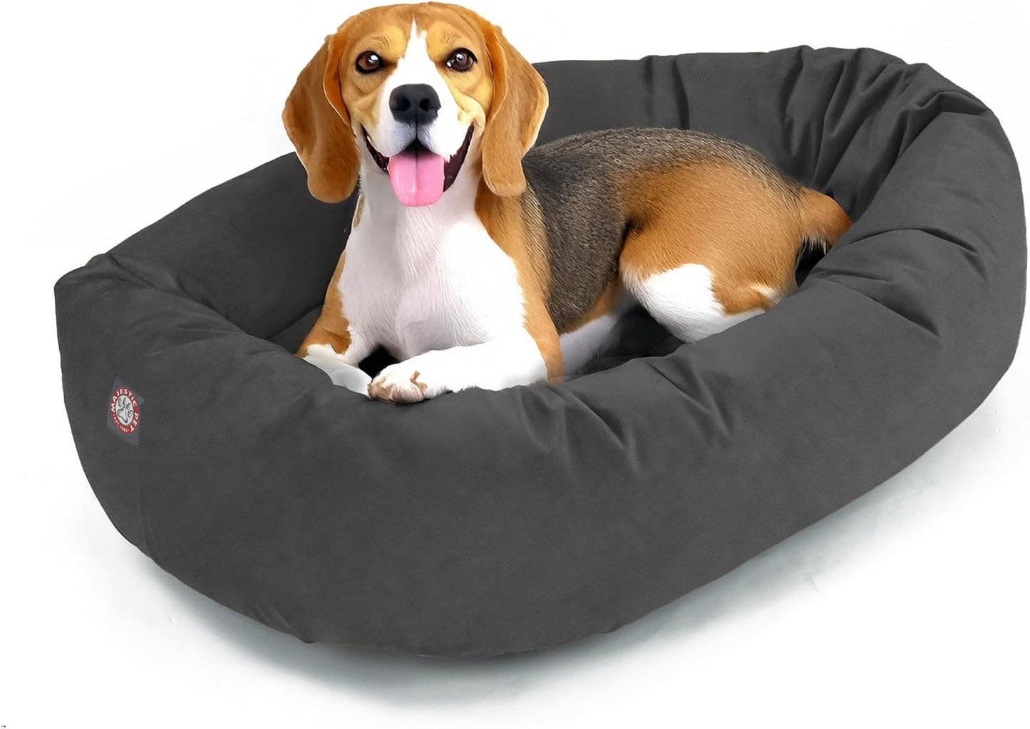 Majestic Pet 32 Inch Suede Shredded Memory Foam Mix Calming Medium Dog Bed Washable 32 x 23 x 7 (Inch) - Cozy Soft Round Donut Dog Bed with Spine for Head Support - Pet Bed Gray