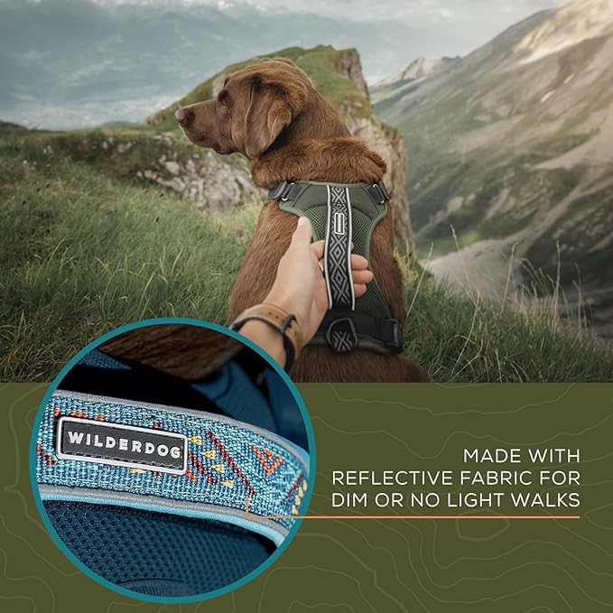 Wilderdog Lightweight Dog Harness with Reflective Straps - Large - Olive