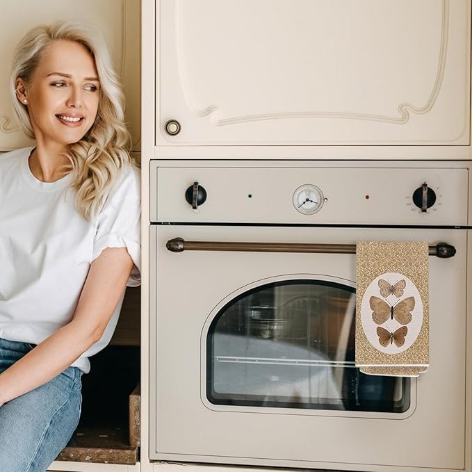 Vintage Butterfly Kitchen Towels, Cottagecore Neutral Butterfly Decorative Dish Tea Towels for Kitchen, Retro Insect Moth Hand Towels for Bathroom, 16x24 Inch