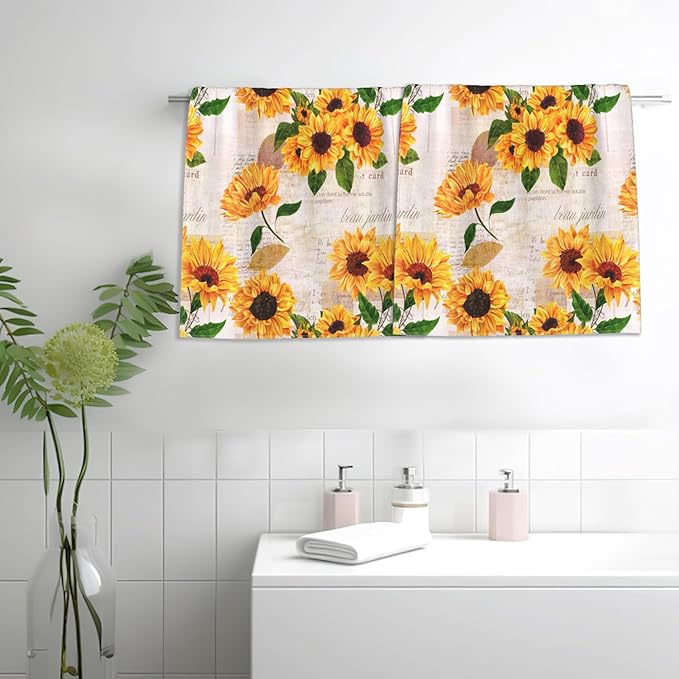 Vintage Sunflower Hand Towels for Bathroom,Yellow Flower Hand Bath Towels Soft Absorbent Dish Towels for Kitchen Bathroom Gym Beach Decorative Towels,Set of 2