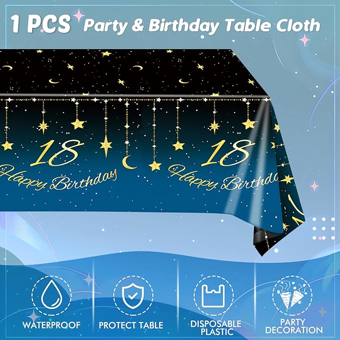 18th Birthday Party Decorations, 41Pcs Starry Sky Party Tableware Set Includes 20 Plate 20 Napkins and 1 Tablecloth, 18 Years Old Birthday Theme Party Supplies for Boys Girls Birthday Party Favors