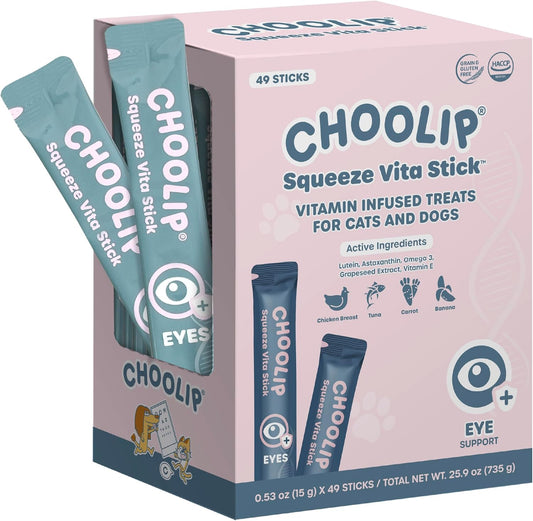 Grab & Go Squeeze Vita Stick Lickable Treats for Dogs & Cats. 49 Eye Health Sticks with Essential multivitamins. Soft and Tasty Paste for All Life Stages, Supporting Eyes Health