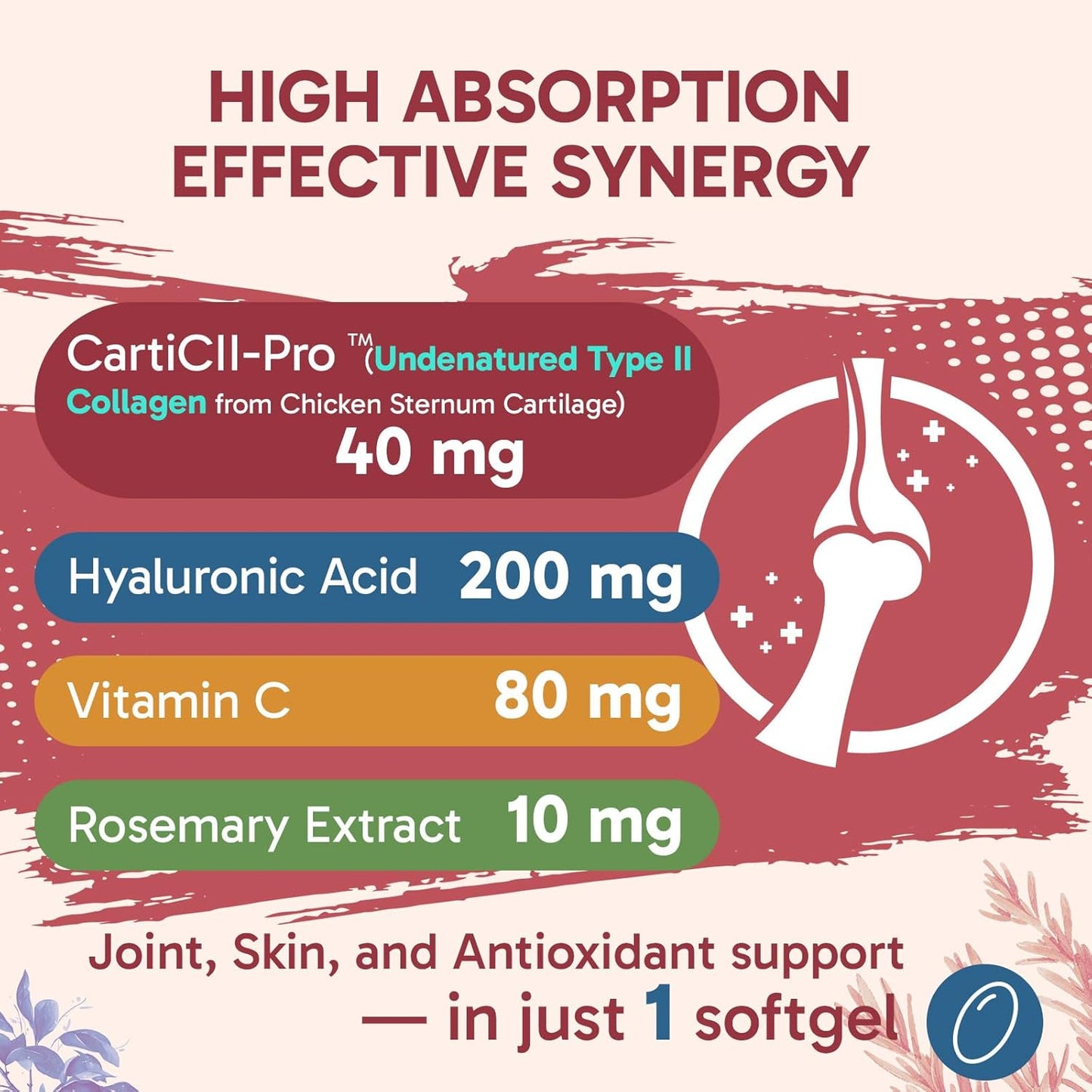 Liposomal Collagen Joint Support Supplement - Undenatured Type II Collagen for Men & Women with Hyaluronic Acid & Vitamin C for Joints Health & Mobility, 60 Softgels