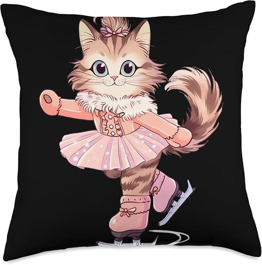 Maine Coon Cat Figure skating Figure skating Children Girls Women Throw Pillow