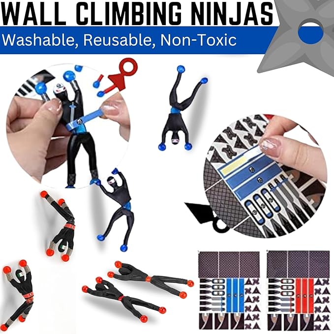 Liberty Imports Sticky Wall Climbing Ninjas with DIY Costume Stickers, Stretchy Climbers Window Crawlers, Party Favor Tricky Novelty Toys Climbing Rolling Men for Kids (Pack of 24)