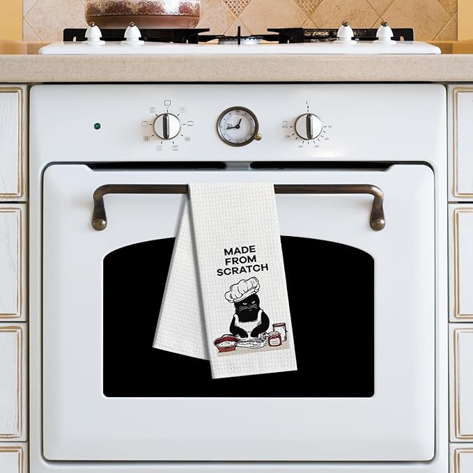 zcyhtqp Made from Scratch,Funny Kitchen Towels,Funny Dish Towels with Sayings,Dish Towels for Kitchen Decor,New Home Housewarming Gifts,Cat Kitchen Towel,Cat Mom,Cat Lover Gift