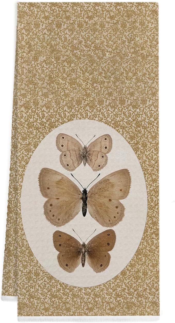 Vintage Butterfly Kitchen Towels, Cottagecore Neutral Butterfly Decorative Dish Tea Towels for Kitchen, Retro Insect Moth Hand Towels for Bathroom, 16x24 Inch