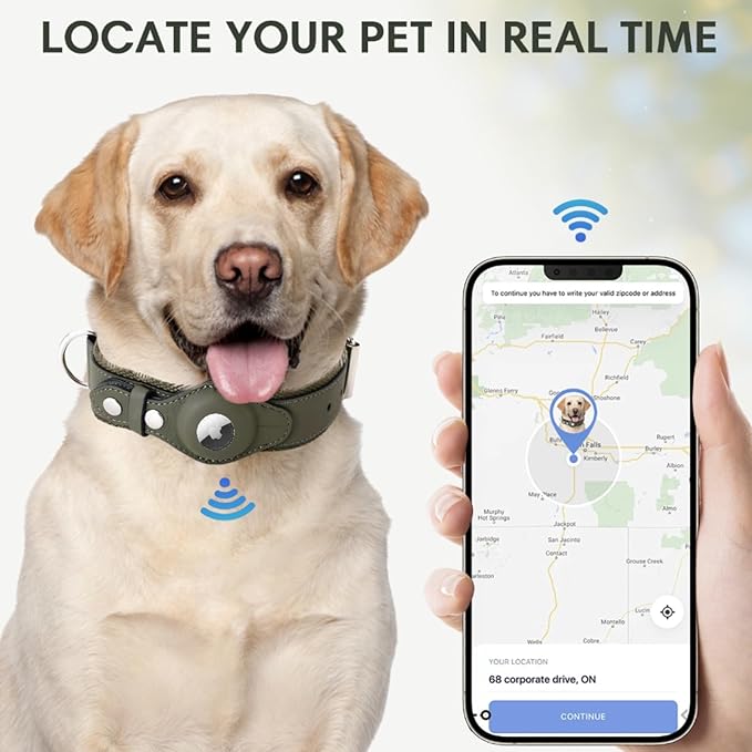 AirTag Dog Collar Soft Leather Webbing Dog Collar for AirTag Provides Double Protection for Small Medium and Large Dogs(Brown,M)