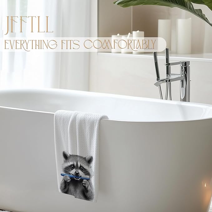 Funny Toothbrush Raccoon Bathroom Hand Towels, Raccoons Gifts Decorative Towels for Bathroom Washroom Restroom Decor, Kids Hand Towels, Gifts for Raccoon Lovers Women Men, 16x24 Inch