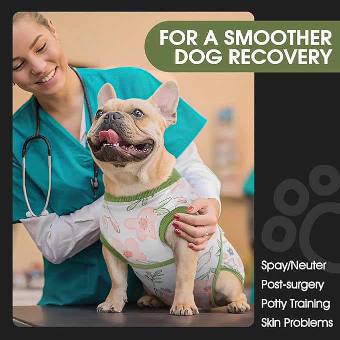 FUAMEY Dog Recovery Suit Male,Dogs Surgery Neuter Suits Puppy Spay Shirts for Female Protect Dog's Skin Anti Licking Abdominal Wounds Doggie Onesie Pet Bodysuit Alternative to Cone Rabbit Flower S