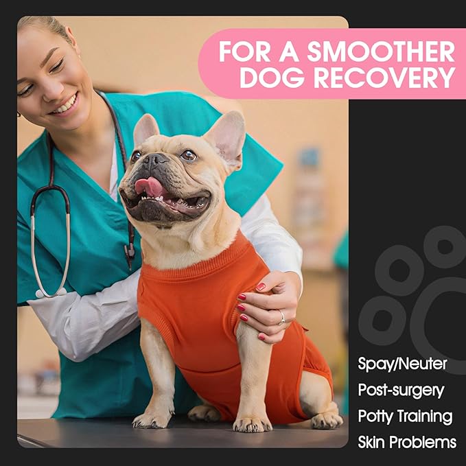 FUAMEY Dog Recovery Suit Male,Dogs Surgery Neuter Suits Puppy Spay Shirts for Female Protect Dog's Skin Anti Licking Abdominal Wounds Doggie Onesie Pet Bodysuit Alternative to Cone Orange M