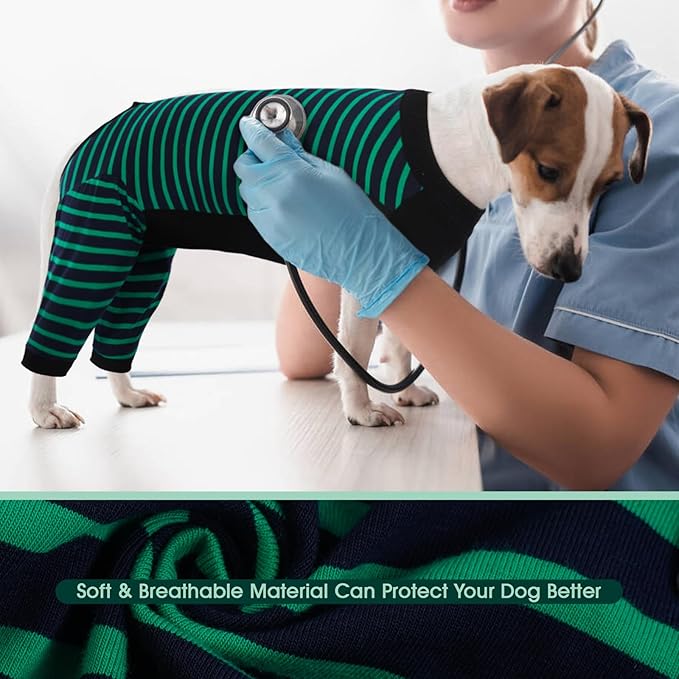 Kuoser Dog Recovery Suit, Anti Licking Dogs Rear Leg Sleeve, Abdominal Dog Surgical Suit with Pants Cover Protect Wounds, Dogs Elbow Protector Soft Pet Surgery Onesie Cone Alternative, Green 4XL
