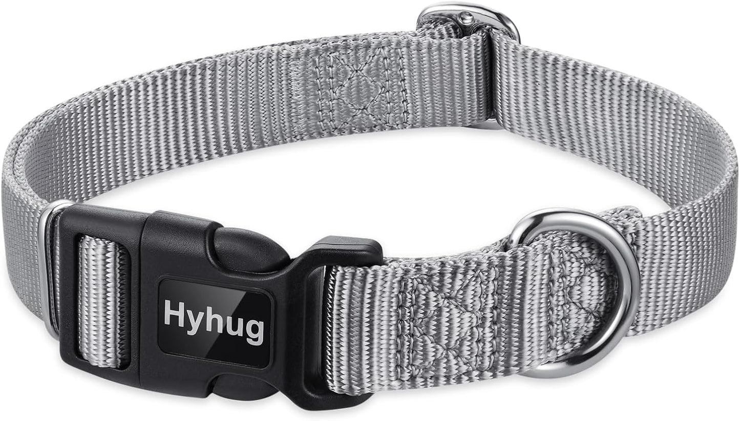Hyhug Pets Solid Color Classic Regular Tough Basic Collar for Medium Dogs, Unique Design Adjustment Triglide Slide (Buckle) Can Attached Name Tag Accessories. (Medium, Sleet Gray)