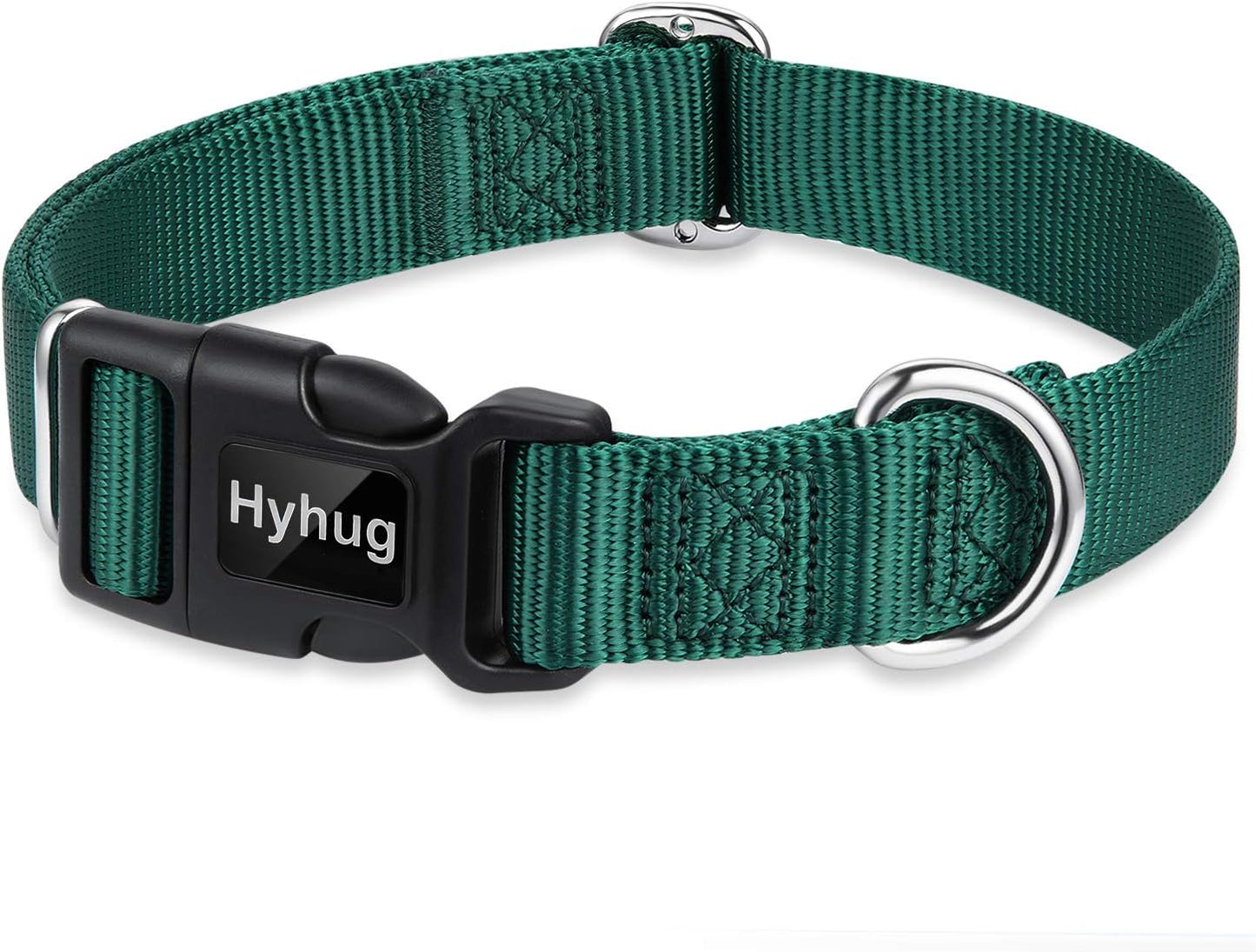 Hyhug Pets Solid Color Classic Regular Heavy Duty Basic Collar for Medium Dogs Daily Use, Unique Design Adjustment Triglide Slide (Buckle) Can Attached Name Tag Accessories. (Medium, Dark Green)