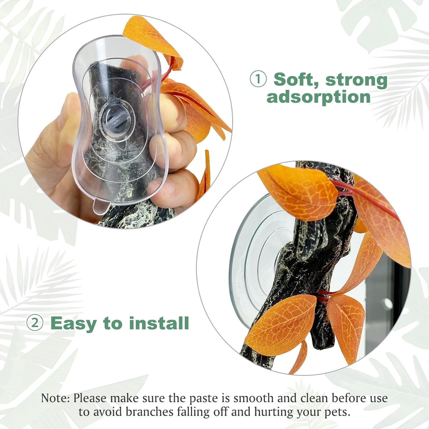 Fhiny Snake Climbing Branch, 2 PCS Resin Reptile Branches for Climbing with Suction Cups Reptile Tank Decor Accessories Frog Terrarium Plants for Corn Snake Frog Bearded Dragon Lizard Gecko