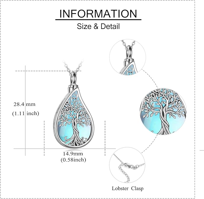 URONE Urn Necklaces for Ashes 925 Sterling Silver Abalone Shell Tree of Life Cremation Jewelry for Ashes Memory Jewelry for Women Men