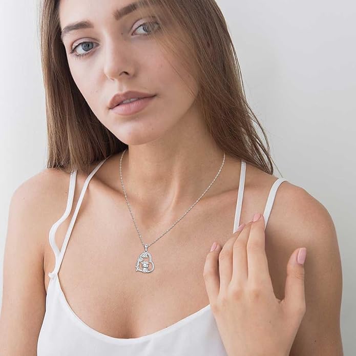 Heart Animal Necklace 925 Sterling Silver Cute Animal Pendant Jewelry Birthday Gifts for Women Girlfriend Mom Animal Lovers