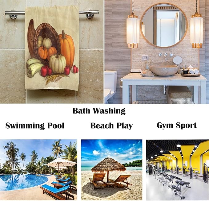 Wamika Thanksgiving Hand Towels 16x30 in Bathroom Towel Harvest Punpkins Cornucopia Horn of Plenty Ultra Soft Highly Absorbent Small Bath Towel Fall Autumn Thanksgiving Day Bathroom Decor Gifts