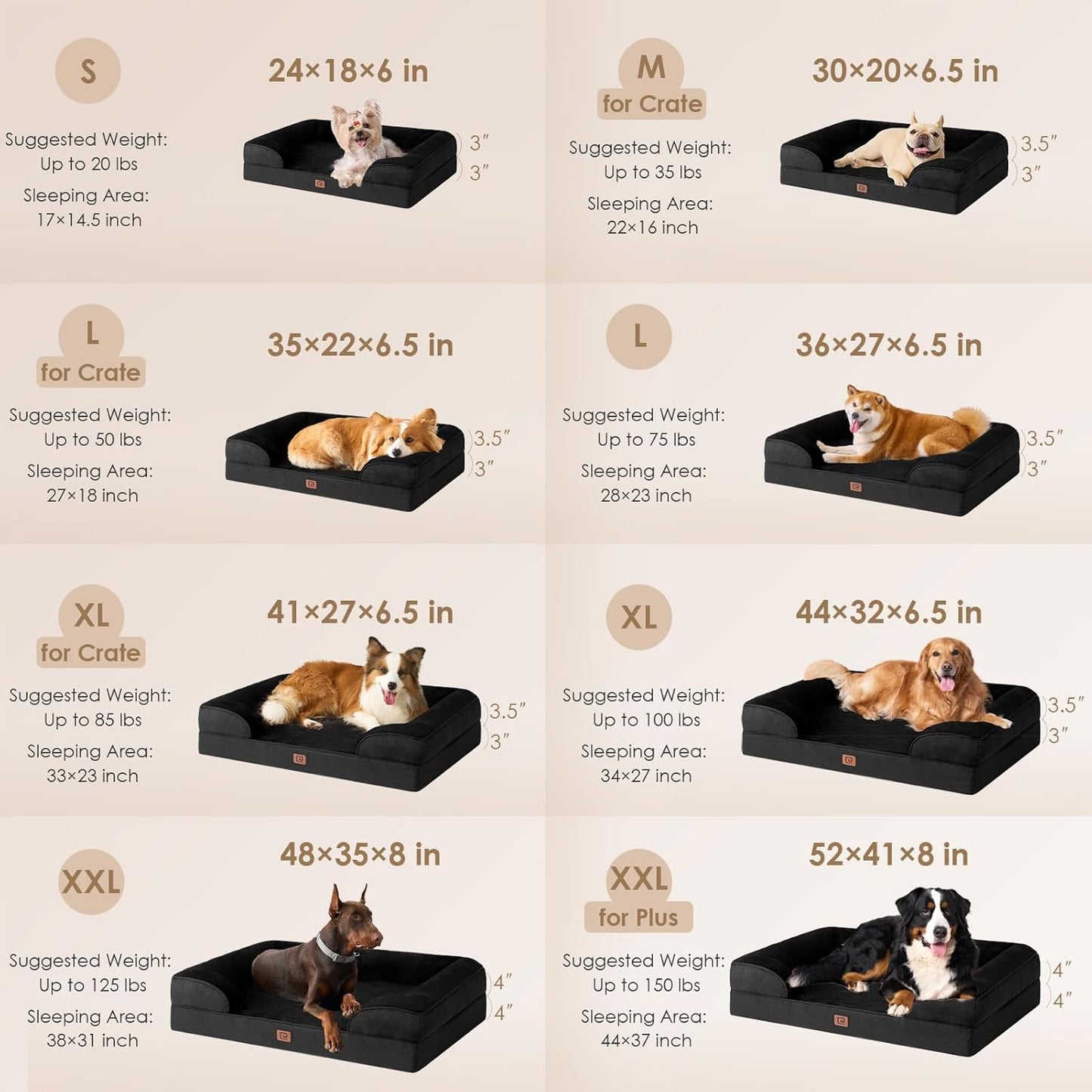 EHEYCIGA Orthopedic XL Dog Beds, Waterproof Memory Foam Dog Bed for Extra Large Dogs, Non-Slip Bottom and Egg-Crate Foam Big Pet Couch Bed with Washable Removable Cover, Black