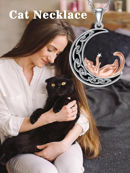 Fox/Cat/Axolotl/Sloth/Panda Necklace Crescent Moon Necklace 925 Sterling Silver Cute Animal Jewelry as Birthday Mothers Day Gifts for Women